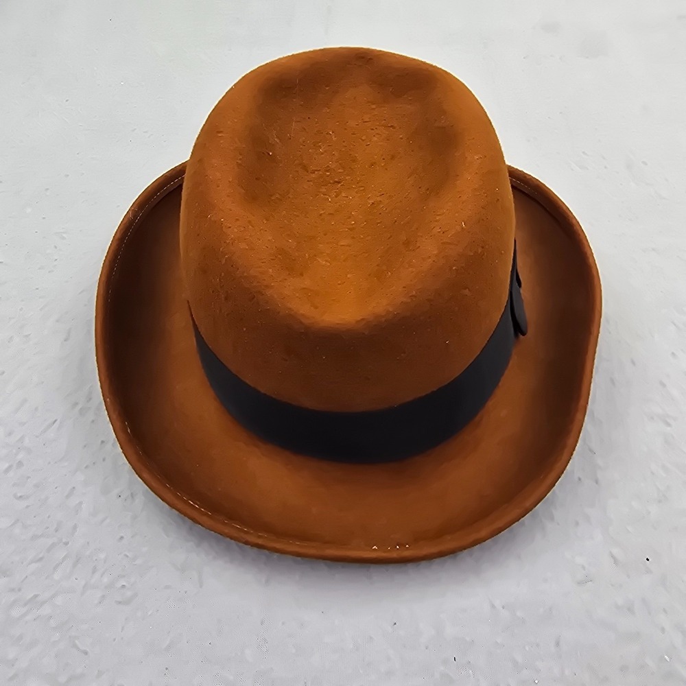 Bollman Wool Felt Fedora Hat Unisex One Size Brown Pinched Crown Beach Band Cap